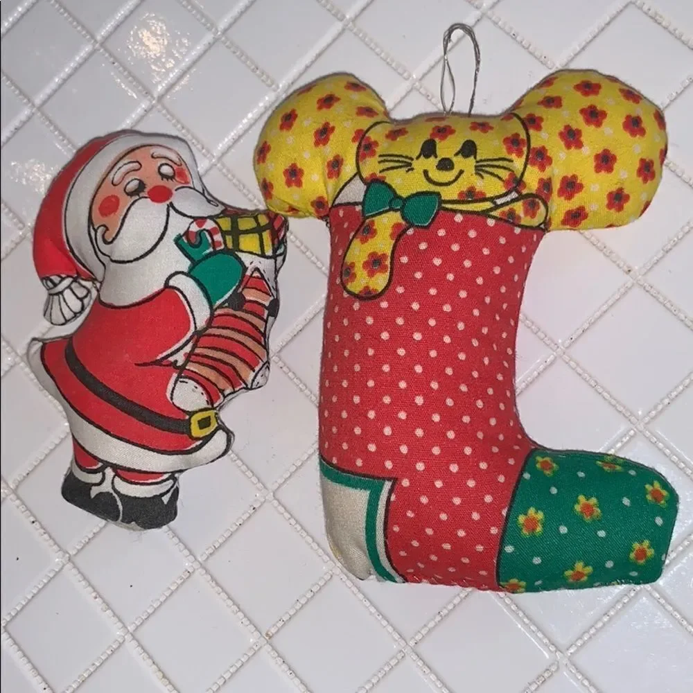 ‎9 vintage quilted/calico Christmas ornaments